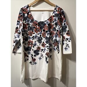 WOMAN WITHIN Size M 14/16 BLACK/RUST/GRAY FLORAL BODICE TUNIC 3/4 SLEEVES Travel